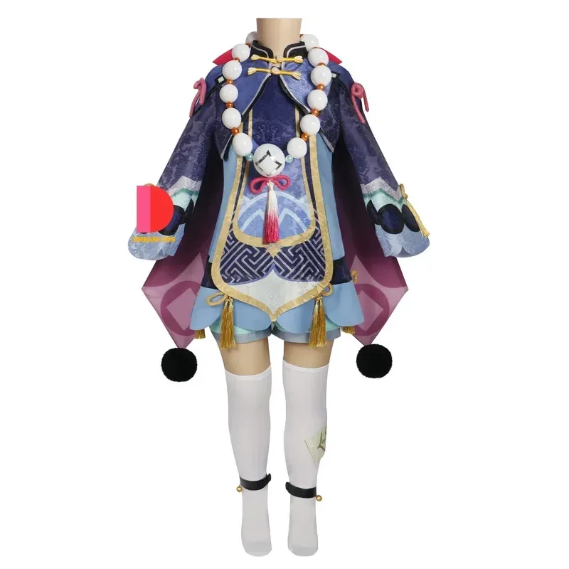 Genshin Impact Qiqi Cosplay Costume Zombie Girl Qi Qi Dress Hat Spells Socks Halloween Outfit for Women Kids Comic Con Hot S # 1