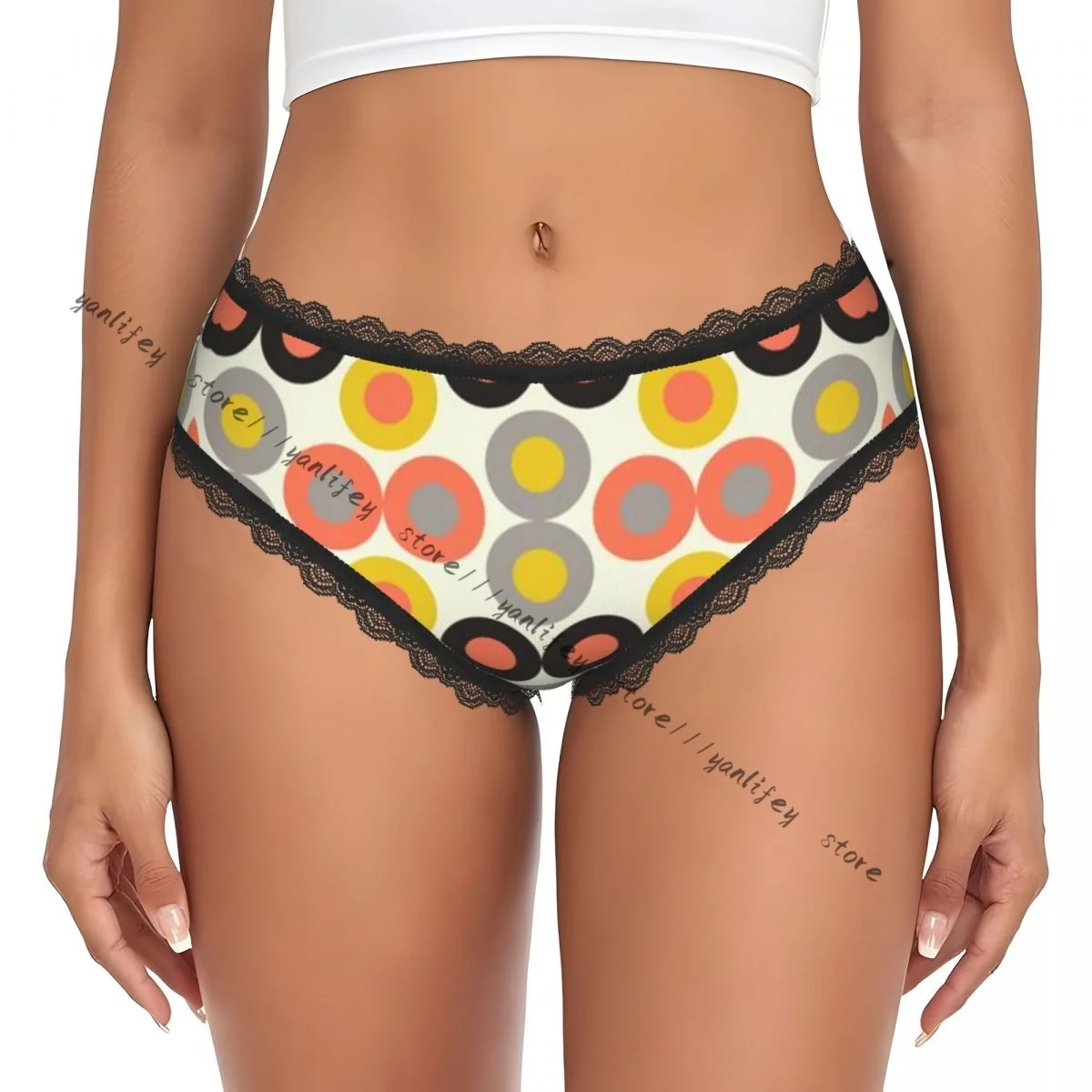 Women Sexy Lace Triangle Panties Geometric Dots Pattern Low Waist Underwear