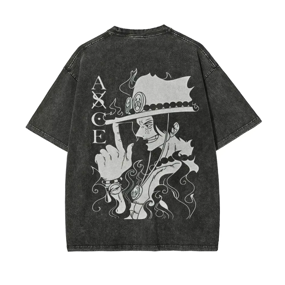 

Ace Anime ONE PIECE Harajuku Retro Washed T-shirt Cotton Men's Hip-hop Streetwear Women's Short Sleeves Unisex Top Y2k
