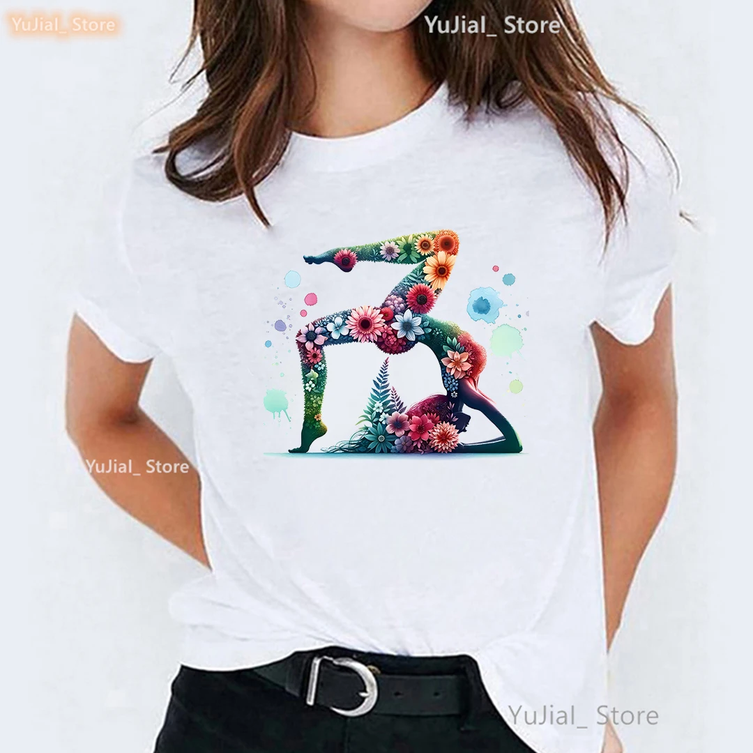 Floral Yoga Butterfly Print T Shirt Girls Meditation Tshirt Women Aesthetic Clothes Funny T-Shirt Female Streetwear