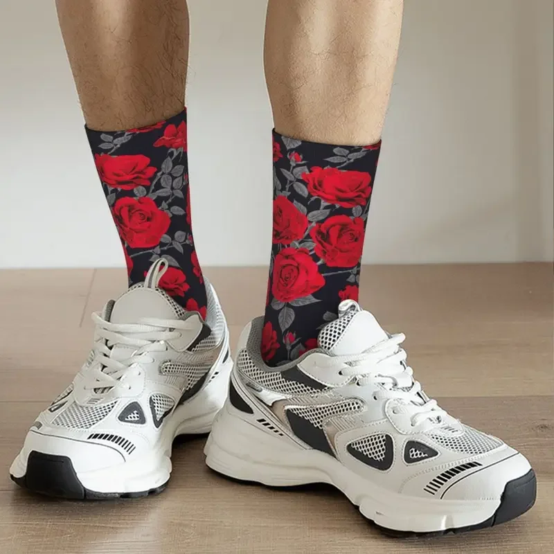 Y2K-Calcetines deportivos de poliéster para hombre y mujer, medias vintage con flores de rosas rojas, novedad, Primavera, Otoño e Invierno