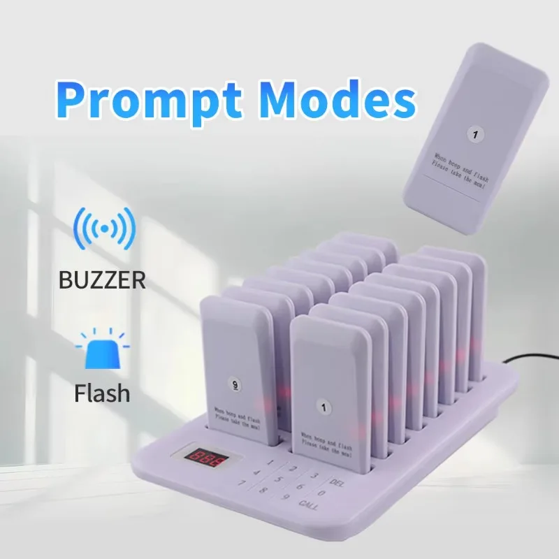 Wireless Restaurant Pager Queue Paging System White and Black Waiter Calling System for Coffee Dessert Shop Food Truck Court