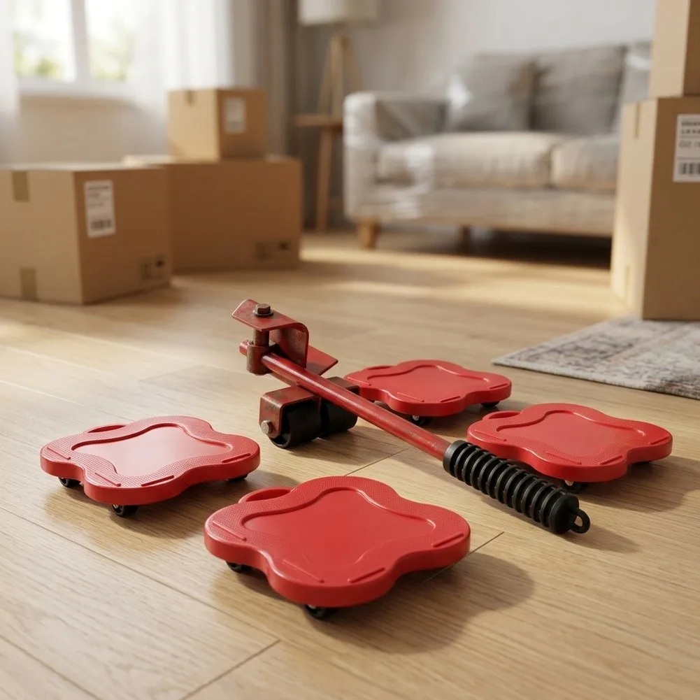 Furniture Moving Kit with Lever Mechanism and 4 Smooth Wheels for Effortless Indoor Relocation of For Heavy Items