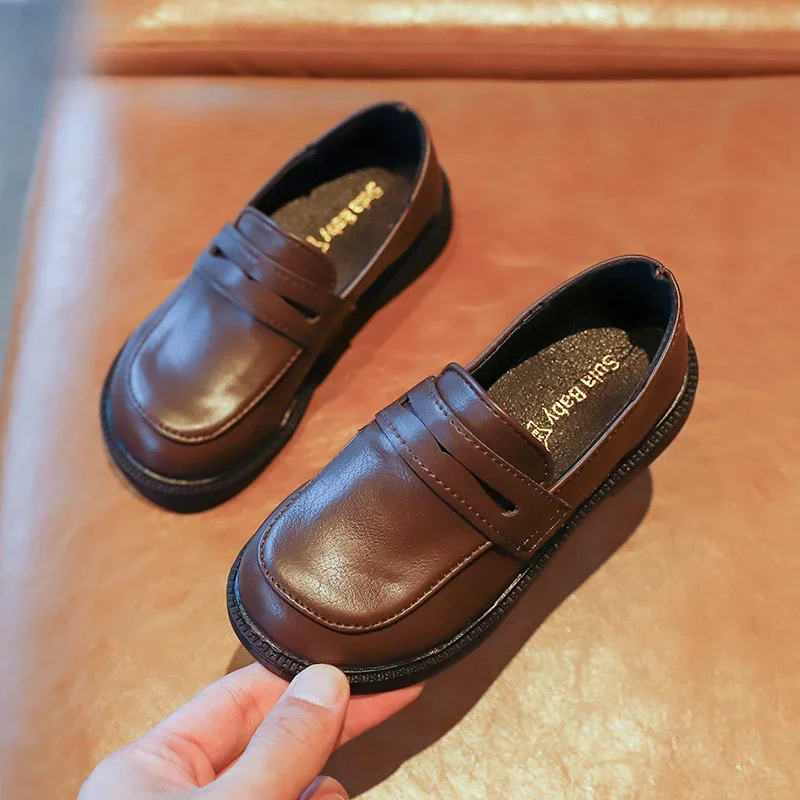 Children\'s Leather Shoes Spring Autumn Causal Black School Girl Shoes Non-slip PU Kids Causal Boys Formal Uniform Flat Loafers