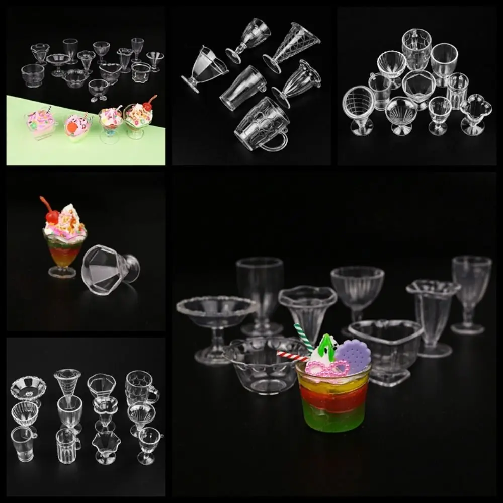 17PCS/Set 1:12 Dollhouse DIY Pretend Play Kitchenware Toy Transparent Model Toy Miniatures Tableware Plastic Mini Cups