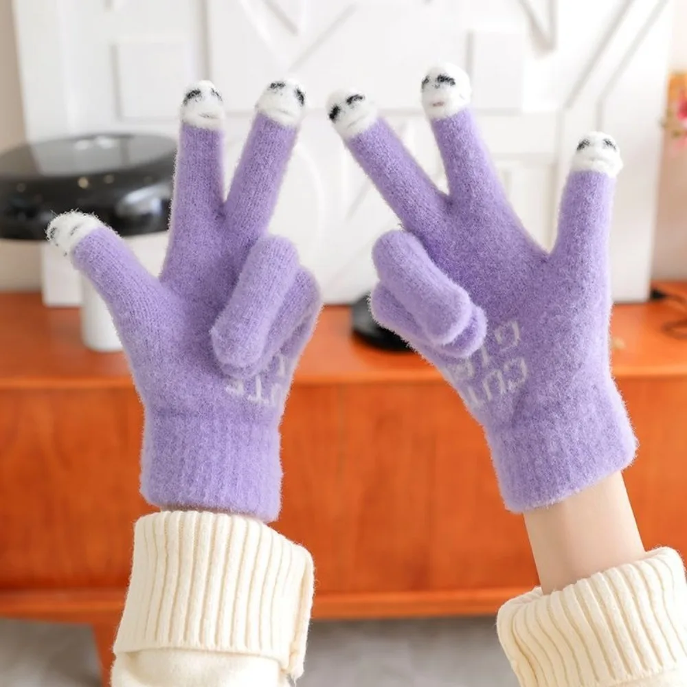 Washable Winter Knitted Gloves Thickened Women's Warm Gloves Soft Feel Coldproof Leaky Finger Gloves for Touch Screen