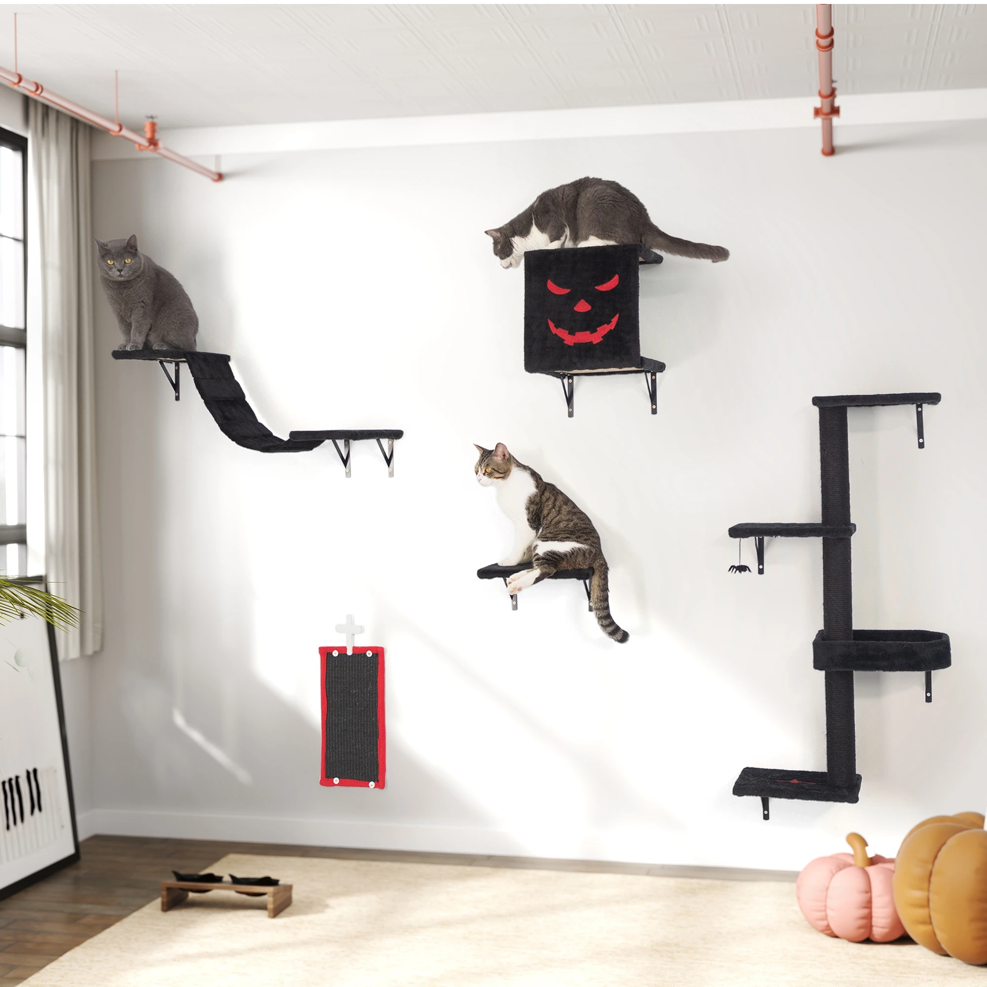 5 PCS Gothic Wall Mounted Cat Furniture, Luxury Cat Wall Furniture Set, Cat Climber, Cat Wall Shelf with Cat Tree, Cat House, Ca