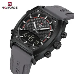 NAVIFORCE Quartz Watch for Men Digital Sports Watches Man Dual Display Alarm Wristwatch Waterproof Military Luxury Tonneau Clock