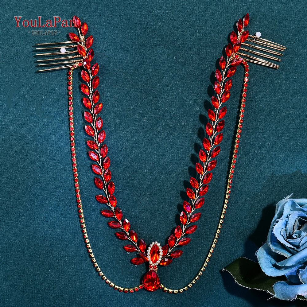 

YouLaPan Rhinestone Forehead Head Chain Wedding Headpiece Double-headed Hair Comb Tiara Woman Headwear Hair Jewelry HP524