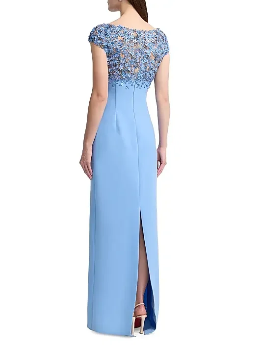 

Customized Jersey Straight Floor Length Evening Dress Party Dress Women's Fashion Crystal O-neck Short Sleeve Prom Gowns