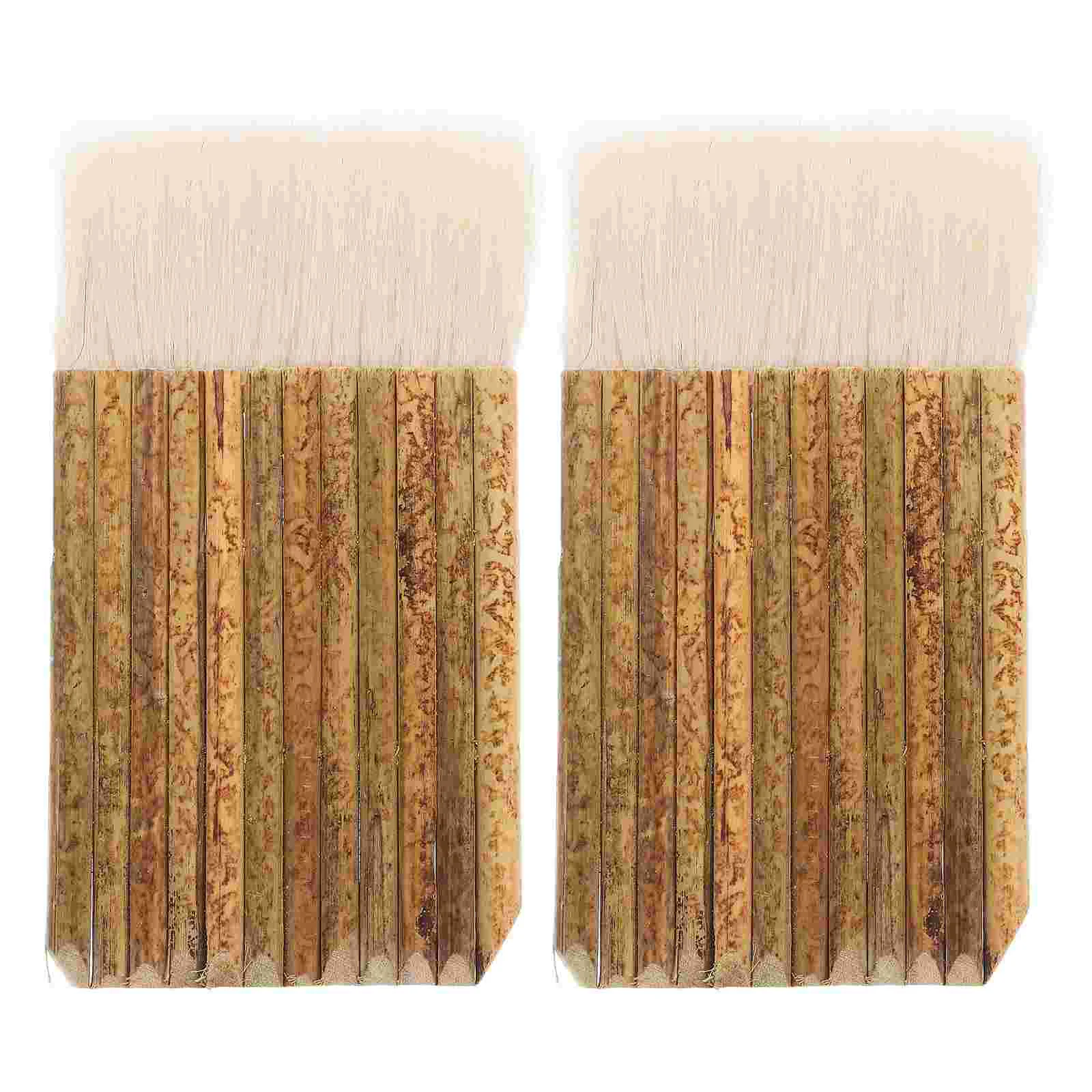 2 Pcs Rectangular Bamboo Tube Soft Bristle Painting Brush Sheep Hair Hake Wool Calligraphy Drafting Tool Watercolor Oil Acrylic