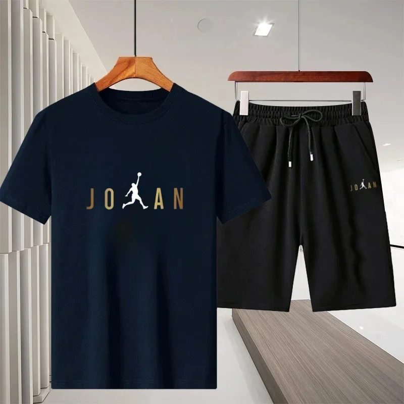 Camiseta informal de manga corta para hombre, pantalones cortos transpirables, conjunto de ropa deportiva para correr y fitness de dos piezas, verano