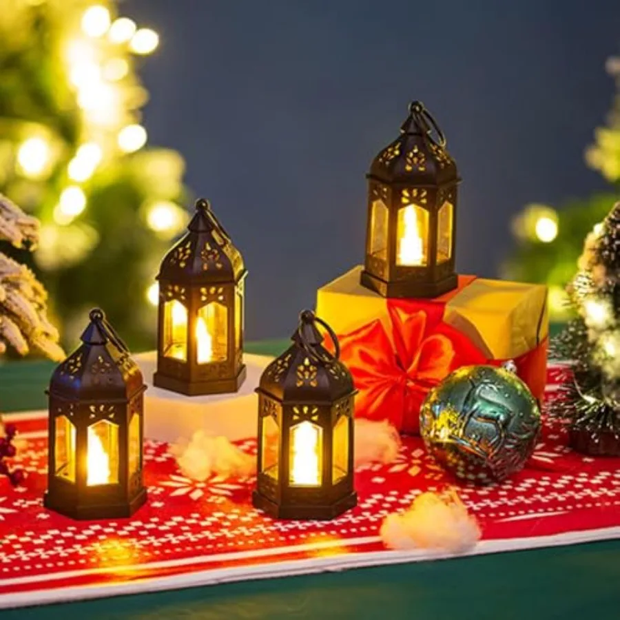 Mini Lantern with Flickering LED Candles Set of 20 Vintage Decorative Hanging Candle Lanterns for Halloween Christmas Wedding D