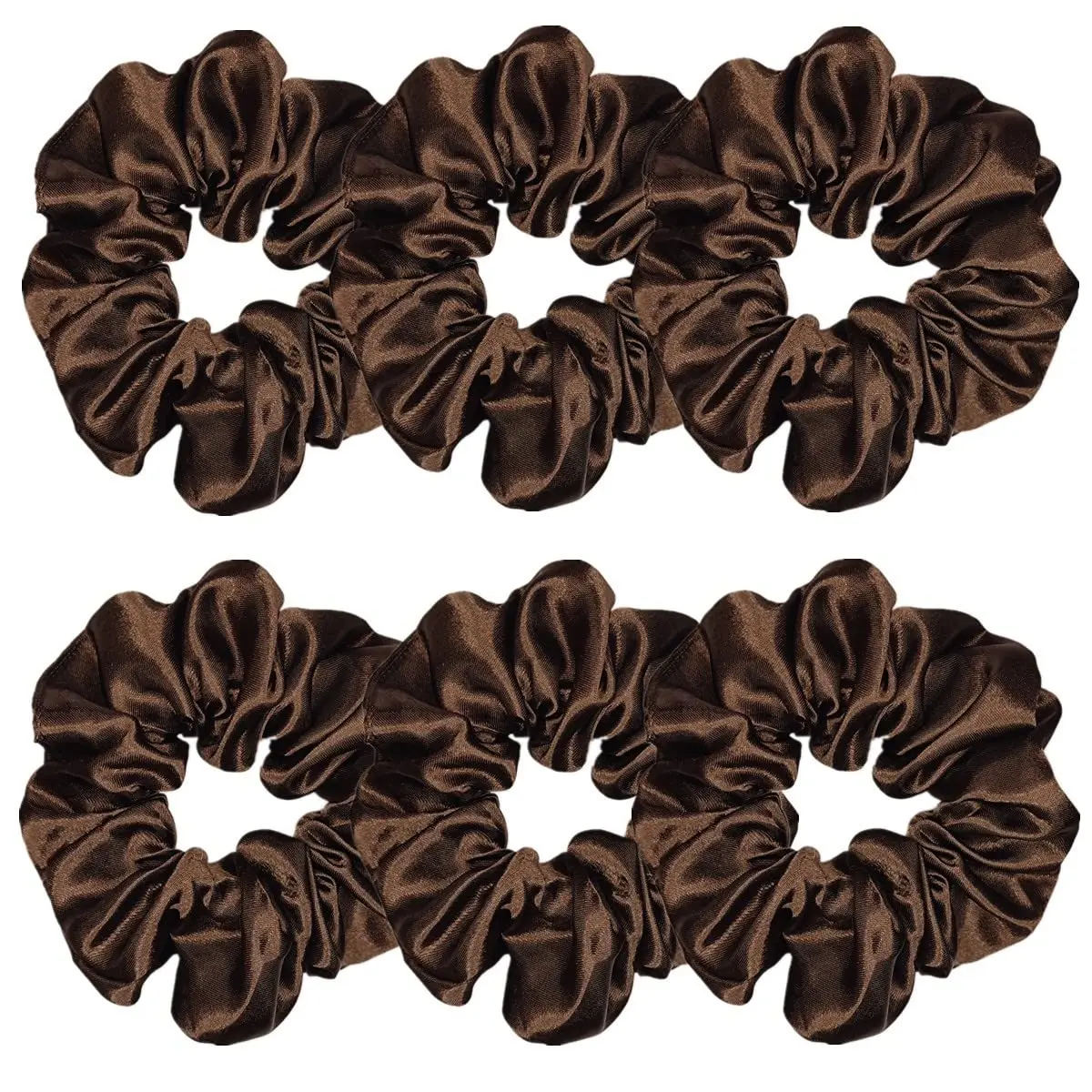 

6 Pcs Satin Silk Hair Scrunchies, 4.5 Inch, Dark Brown, Hair Accessories for Women and Girls