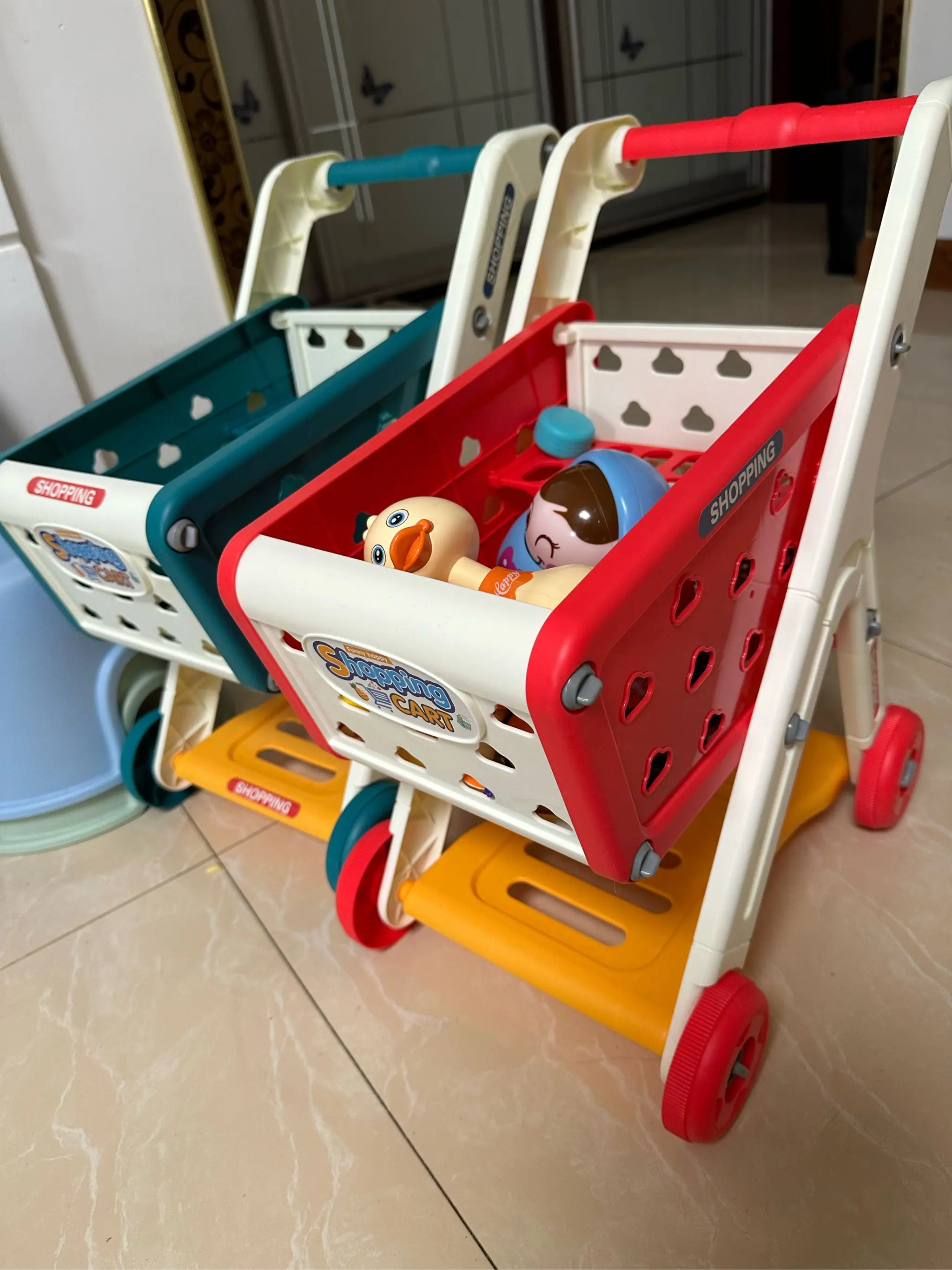 New Children Toys Kids Large Supermarket Shopping Cart Trolley Push Car Toys Basket Simulation Fruit Food Pretend Play House Toy