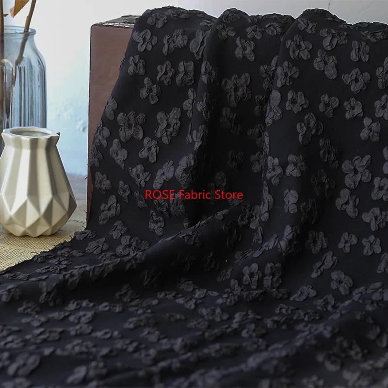 1 Meter Black and White Embossed Flower Bubble Jacquard Fabric Woven Fashion Dress Luggage Fabric