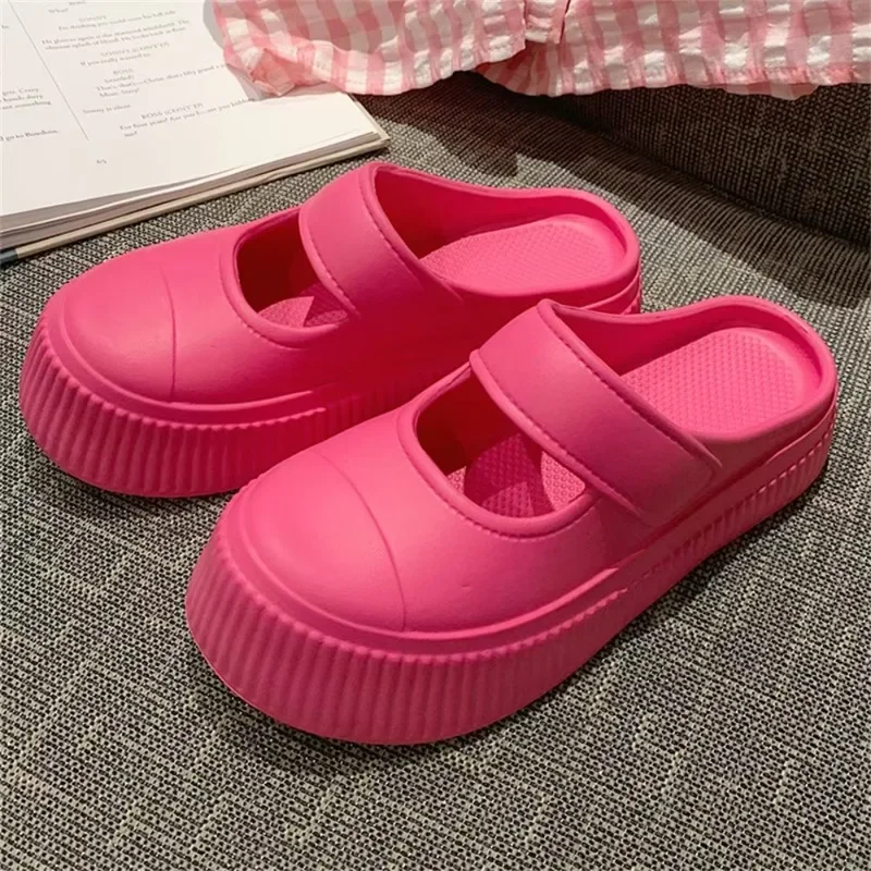 Summer Outwear Slippers Candy Color Round Head Thickened Soft Bottom Comfortable Anti Slip Durable Vacation Beach Slippers Girls