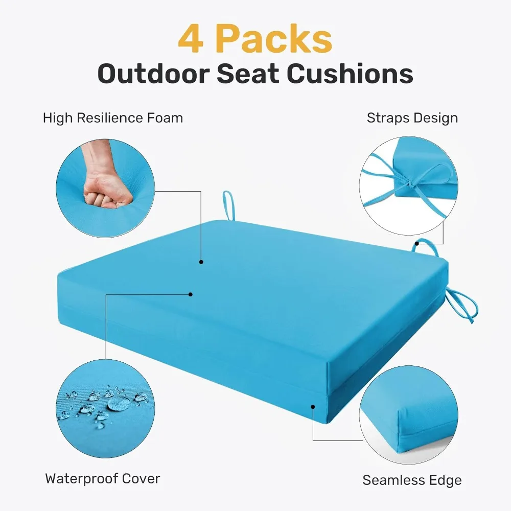 Pack of 4 Water Resistant Patio Cushions, High Density Sponge, 18.5