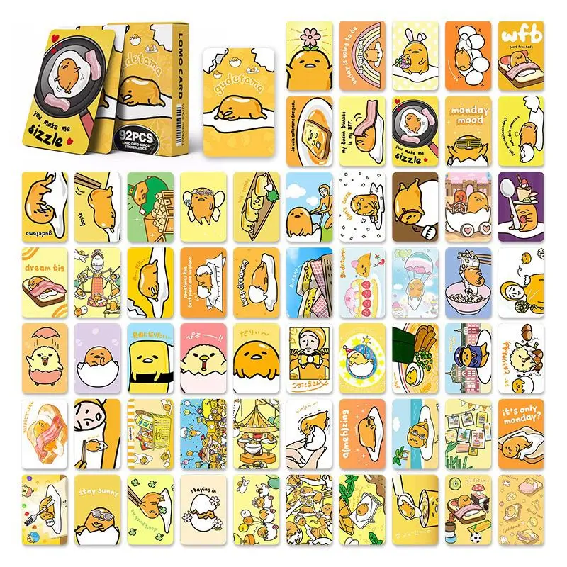 Pegatinas de cartas pequeñas Sanrio Gudetama, serie de dibujos animados de gran aventura, doble cara, regalos para niñas, 92 piezas