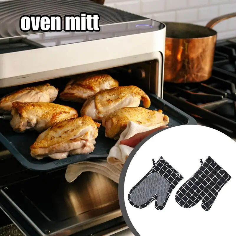 Kitchen Oven Mitts Grilling Gloves Non-Slip Mitts Set Heat And Slip Resistant Silicone Oven Mitts Waterproof Micro-wave Oven