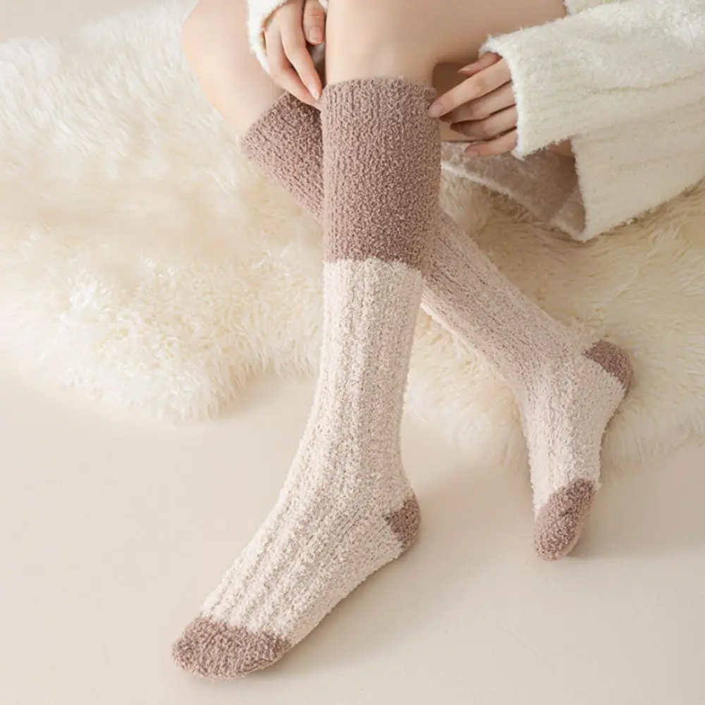 2 أزواج Kawaii رشاقته الدافئة المرجان الصوف جوارب الشتاء بسيط الطابق أفخم جوارب النوم الجوارب جوارب أنبوبية طويلة الشتاء