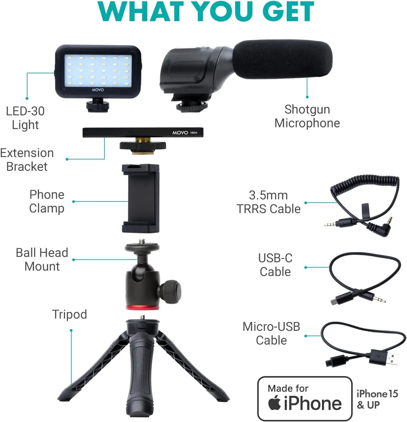 Vlogging Kit for iPhone 15/16 - Phone Video Kit Accessories: Phone Tripod, Phone Mount, LED Light and Shotgun Microphone - Youtu