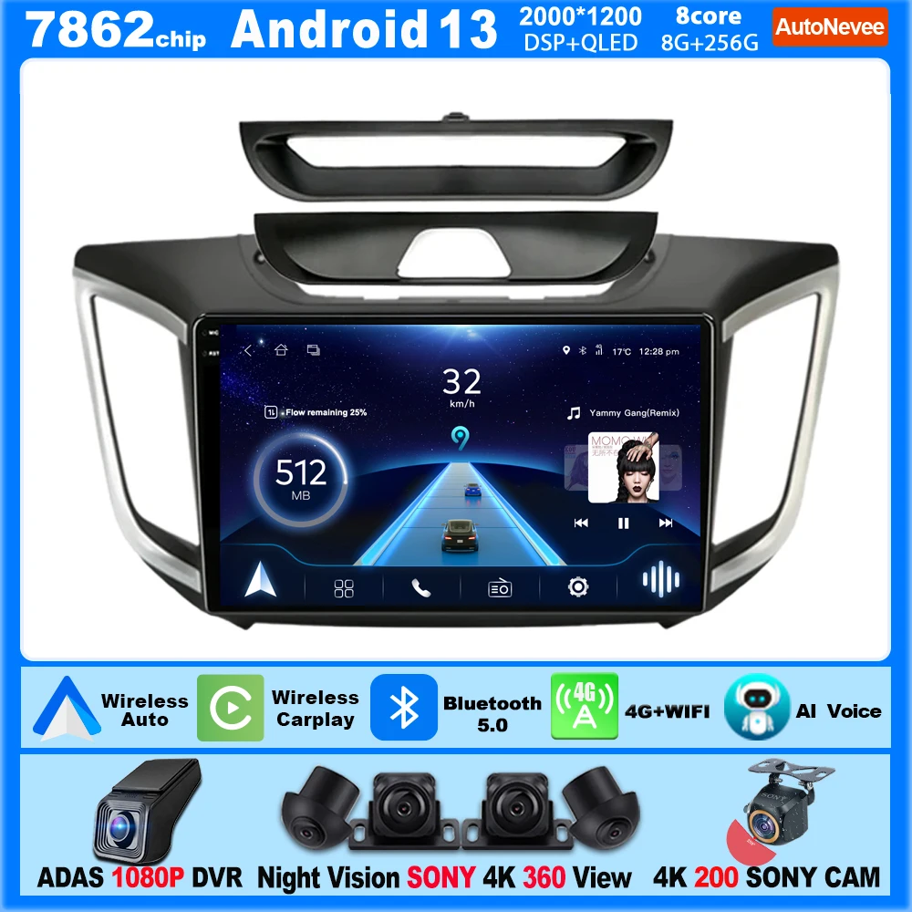 

Wireless CarPlay Android Auto Radio For HYUNDAI CRETA IX25 2015-2019 5G Wifi Car Multimedia GPS Navigation Touch Screen Display