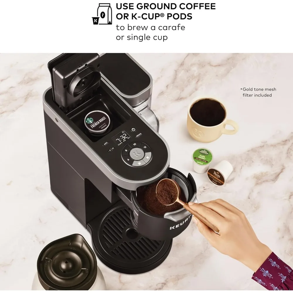 Single Serve & Carafe Coffee Maker, Multi-Position 60oz Removable Reservoir, Programmable