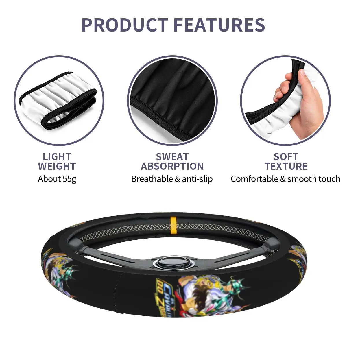 37-38cm Saint Seiya Auto Car Steering Wheel Cover Anti Slip Universal 15 inch Steering Wheel Protector for Trucks view 6