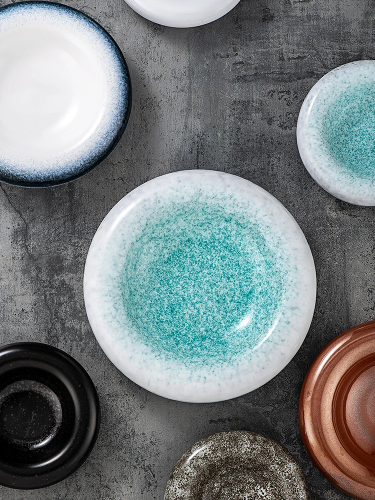 8 Inch Ceramic Dinner Plate Thickened Round Fruit Dessert Salad Dish High-end Kitchen Western Pasta Plate Kitchen Cooking Tools