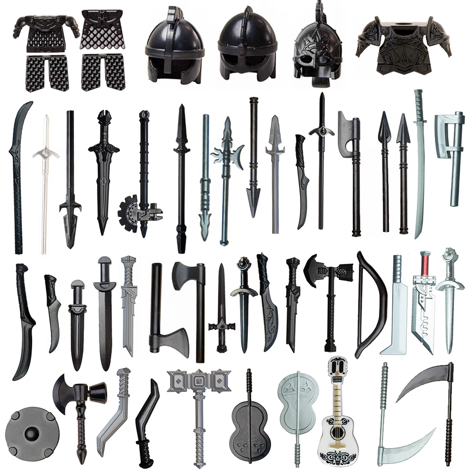 Armor Helm Bajonet Model Bouwstenen Set voor DIY Minifiguren Dress Up Accessoires Middeleeuwse Militaire Stijl Bakstenen Speelgoed