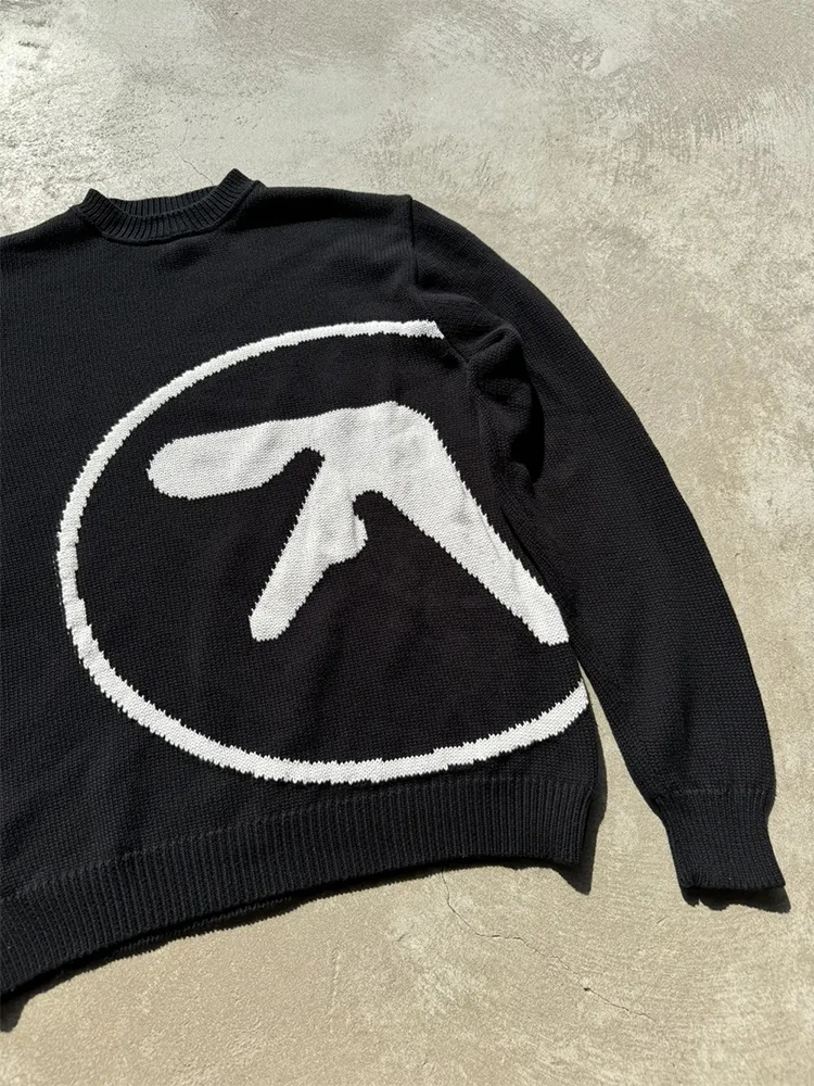 Men\'s Sweater Y2K Aphex Twin Knit Oversized Pullovers Gothic Jumper Winter Graphic Streetwear Long Sleeve Tops Vintage Clothing