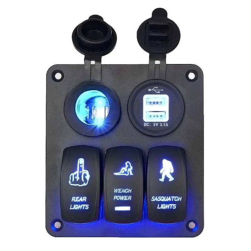 Car modified cab accessories, panel 3-position boat type, switch with dual USB3.1a car charger modification