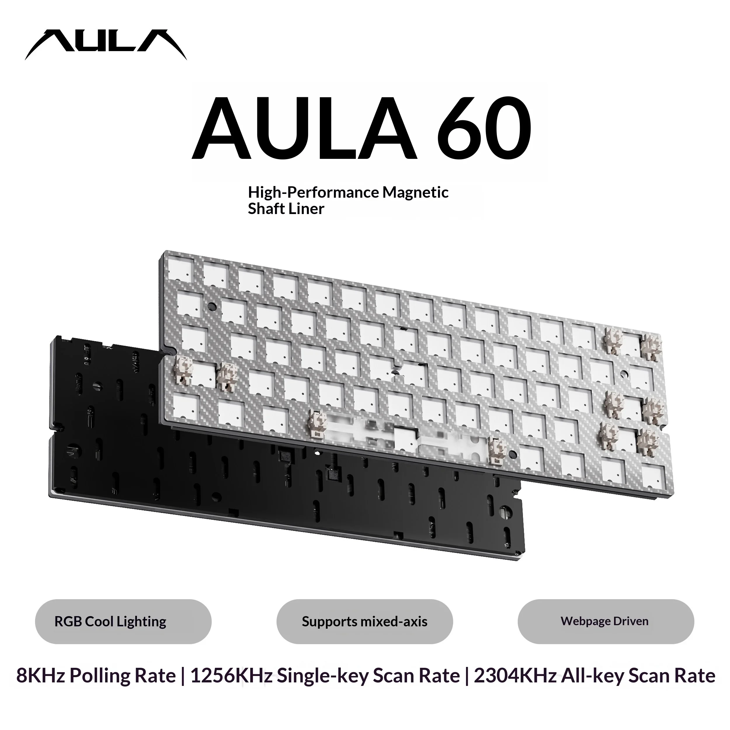 AULA Galaxy600/66/60 Gemini Magnetic Axis Keyboard Inner Case PCB 1.5mm Carbon Fiber Positioning Plate Set Keyboard Accessory