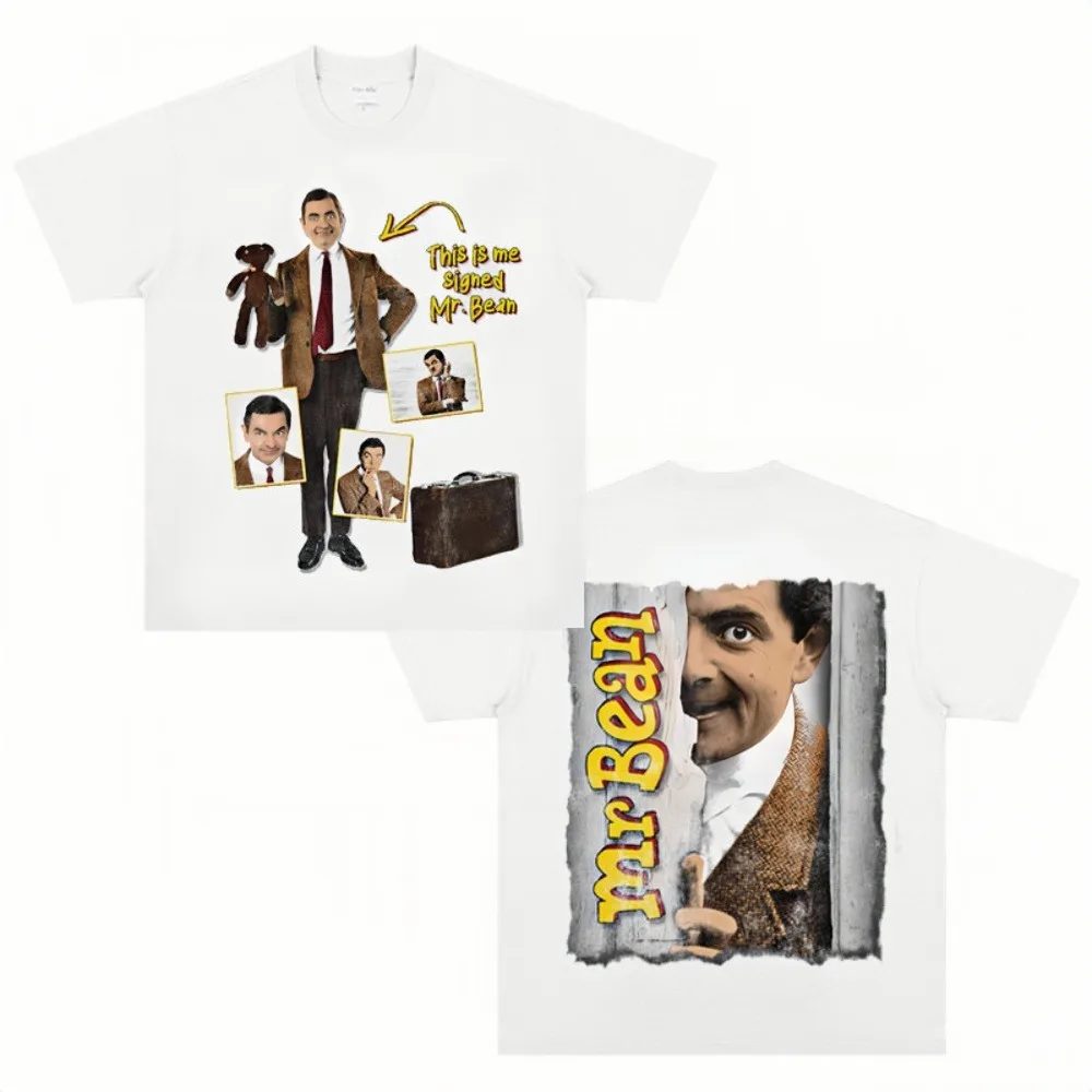 Camiseta Mr Bean de algodón puro suave, manga corta, cuello redondo, corte holgado, informal, ropa de salón diaria, Tops para el hogar y al aire libre, 2026