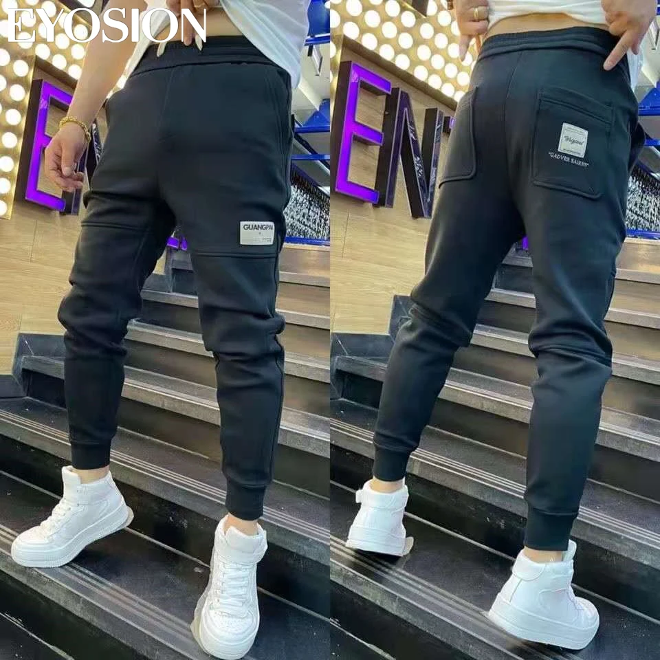 

Men Black Pants 2022 Autumn Winter Thick Trousers Cotton Pockets Joggers Leggings for Male Korean Fashion Hip Hop Sweatpants 4XL