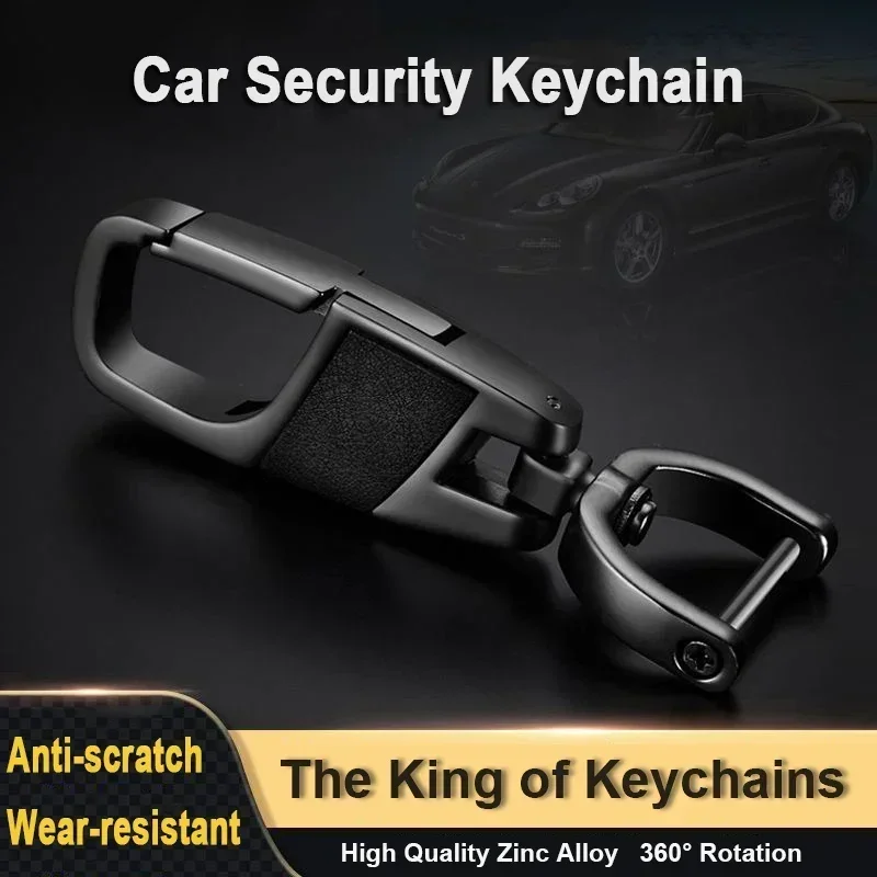 Men's Car Keychain Personalized High-End Genuine Cowhide Leather Ring Stainless Steel Anti-Lost Waist Hanging Accessory