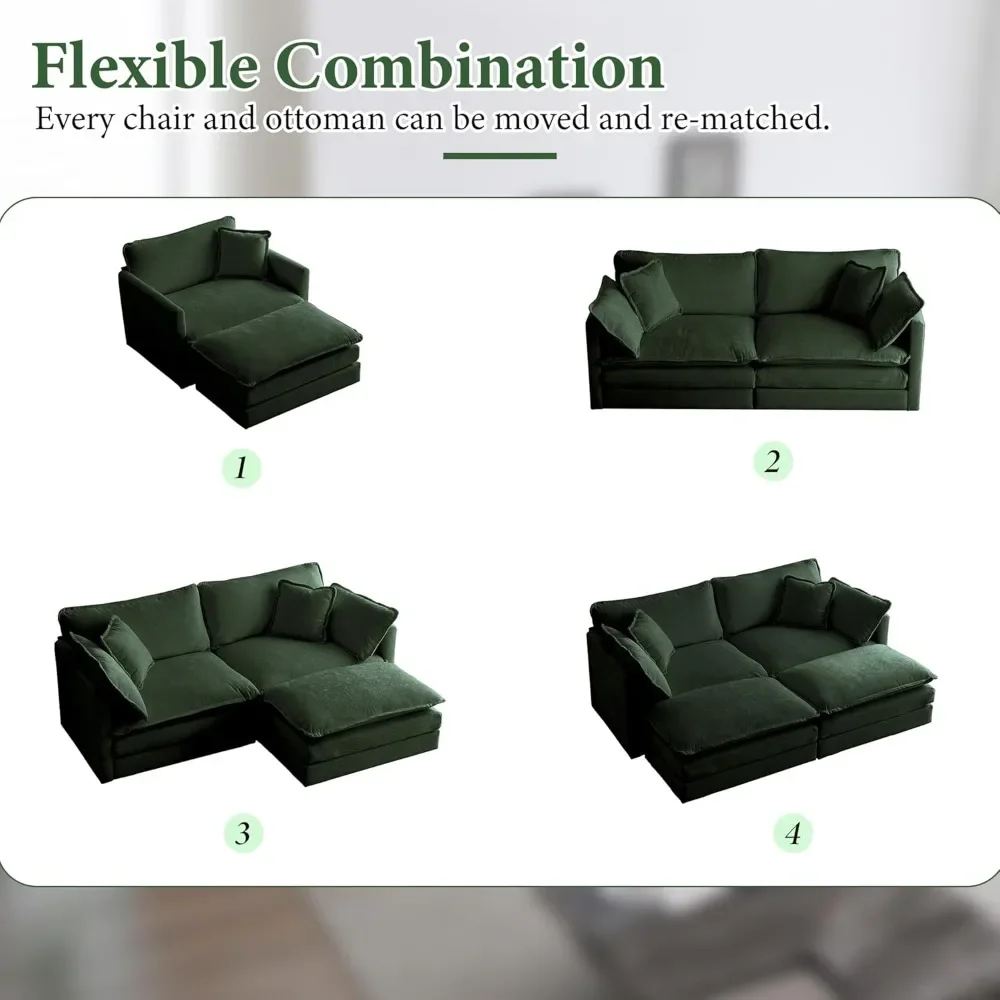 Woningmeubilair Loveseat Modulaire Bank Voor Woonkamer Donkergroene Chenille Slaapbank Kleine Ruimte Appartement Sofa Modern