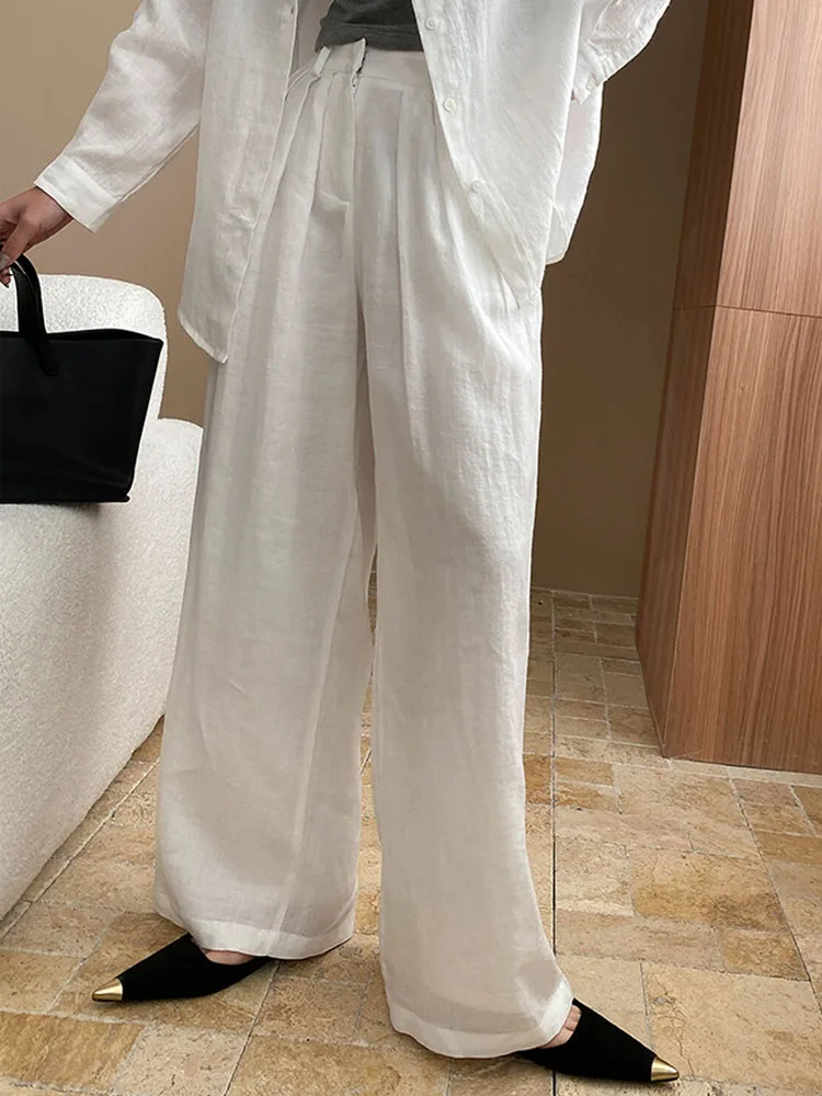 Spring and Autumn Women\'s Casual Solid Color High Waist Loose Wide Leg Pants