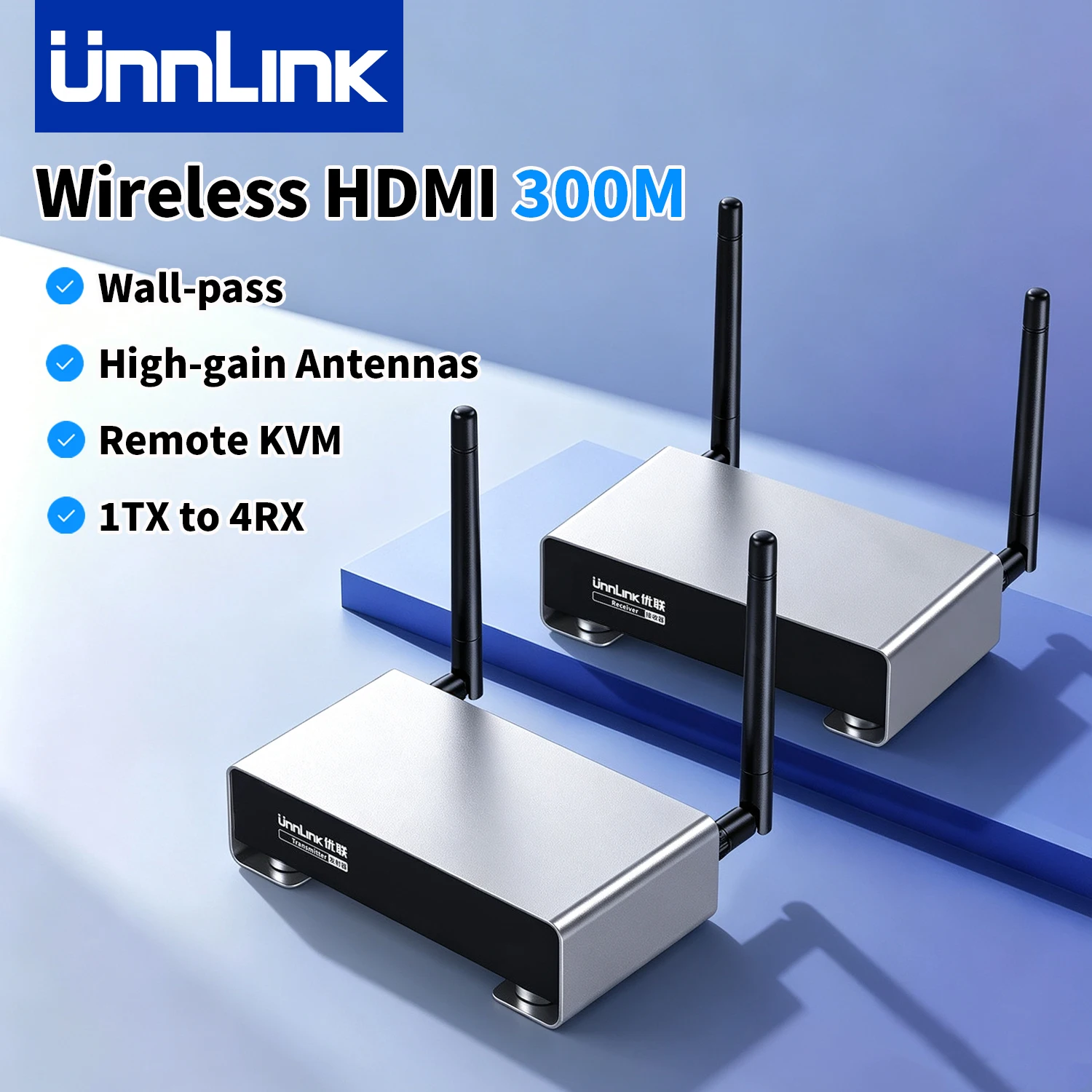 Unnlink 300M Wireless HDMI Video Transmitter Receiver HDMI KVM Extender 1080P 1 To 4, 3, 2 Splitter Compatible 200m