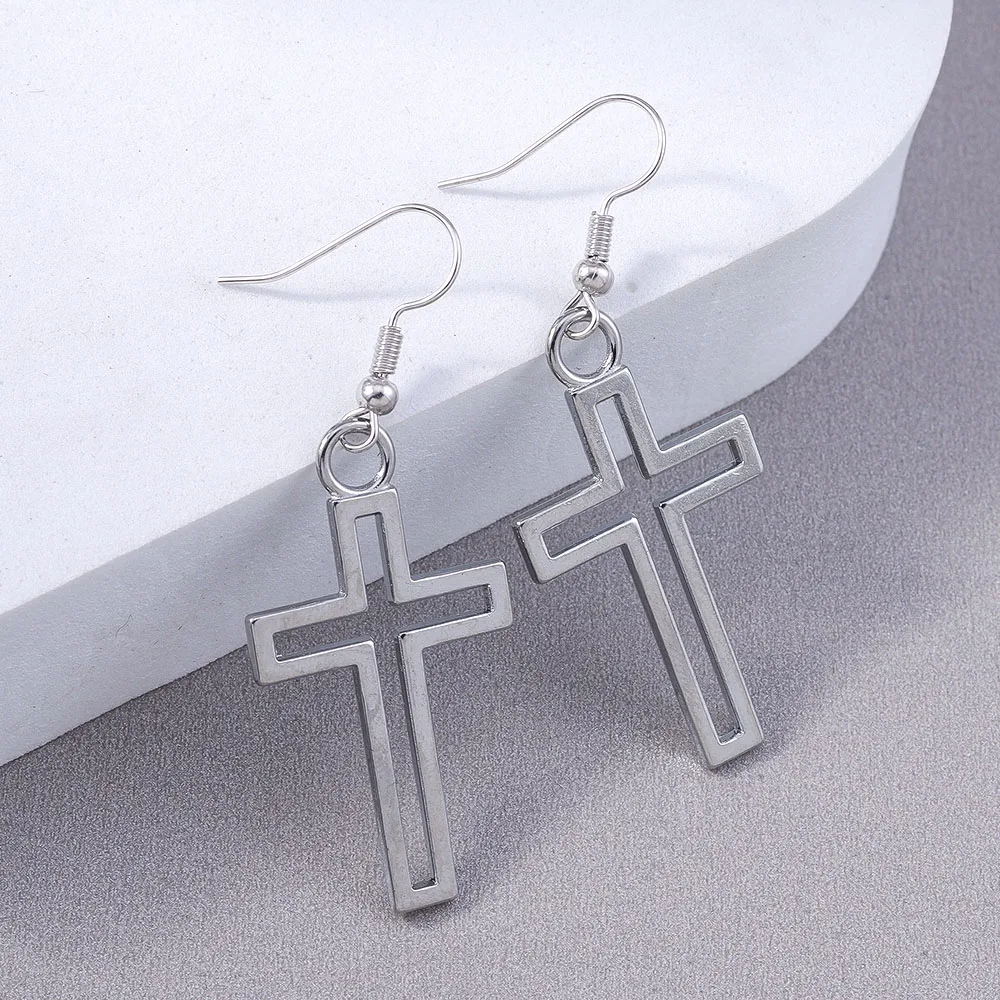 Aihua Punk Hohl Kreuz Anhänger Ohrringe Vintage Gothic Kreuz Ohrringe Edelstahl Jesus Christian Schmuck für Frauen Männer – Detail 3