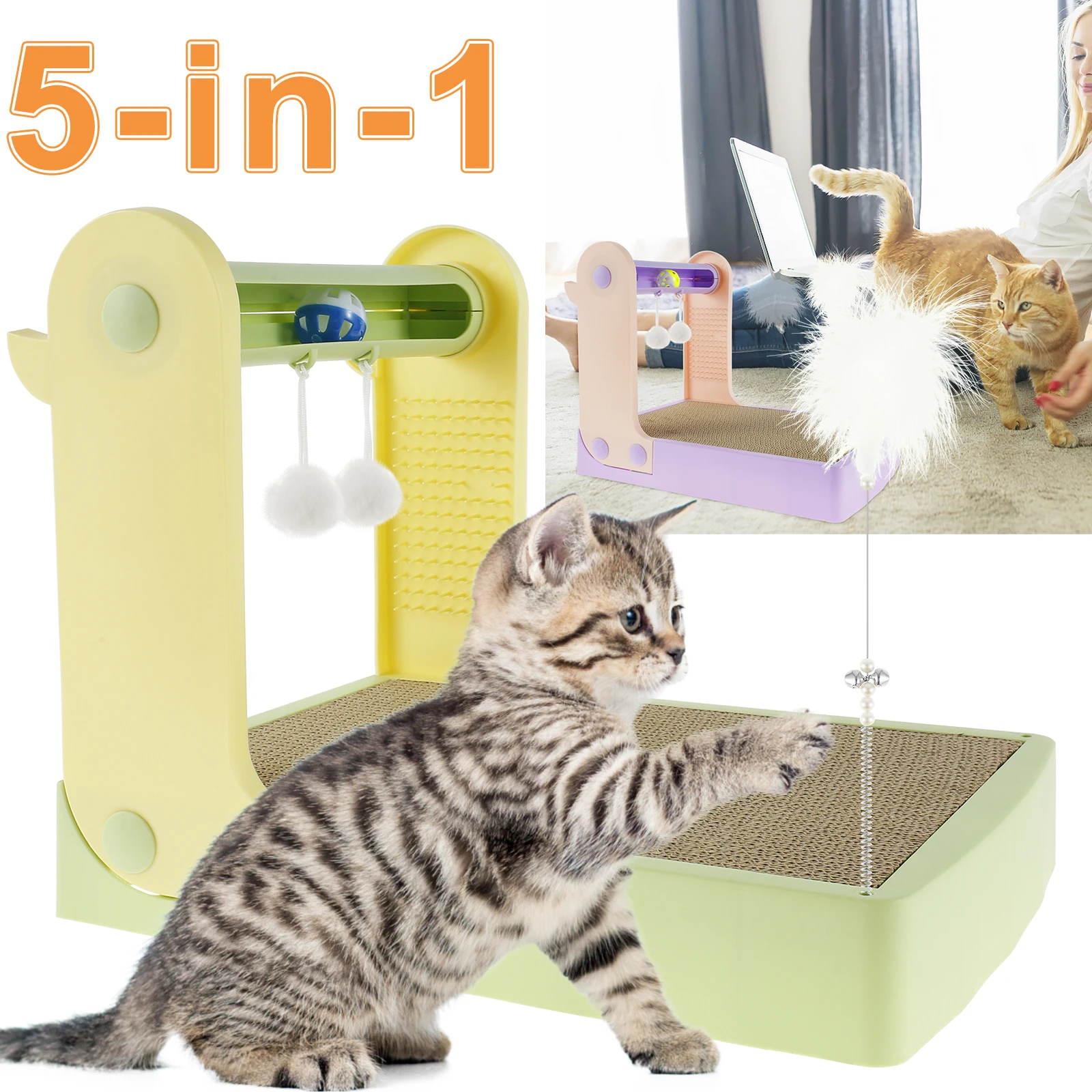 Cat Scratching Board Multifunctional Cat Scratcher Toy Fun Cat Scratcher Cardboard Reversible Cat Scratch Pad with Track Bell