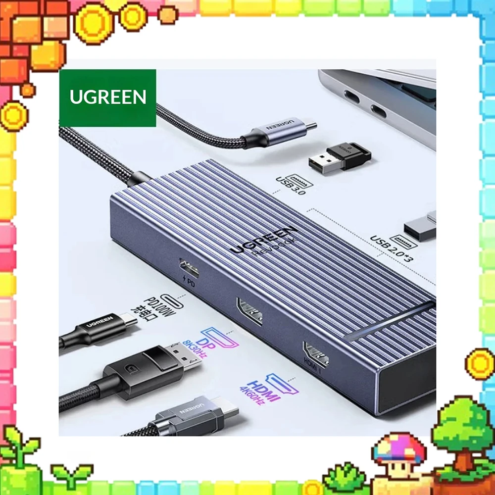 UGREEN CM880 55610 7 in 1 USB C Hub 4K 60Hz HDMI 8K 30Hz DisplayPort 100W PD 4 USB A Docking Station Multiport Adapter for PC.