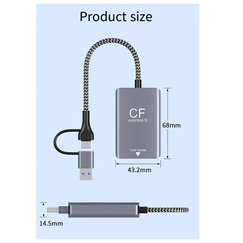 2 In 1 CF Express Type B Card Reader CF Express Card Reader Type B Adapter USB 3.2 10Gbps Portable CF Express Reader