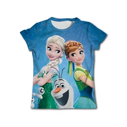 Camiseta de manga curta feminina da Disney, Anna Elsa, Frozen, tops kawaii, camisetas, roupas infantis, fantasia de festa de aniversário