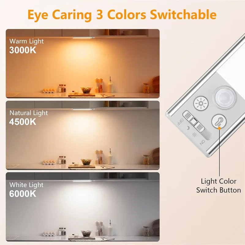 Gritin Under Cabinet Lighting 84 LED Super Bright 3 Color 5 Brightness 4 Modes Motion Sensor Rechargeable