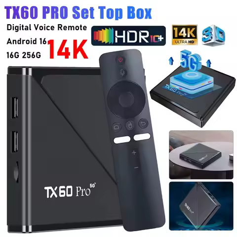 TX60 PRO Android 16 TV Set Top Box 2.4G/5G Dual WiFi Media Players with Remote 14K Android Smart TV Box 16GB/256GB AU/UK/US/EU
