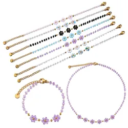 1pcs Stainless Steel Crystal Flower Beaded Chains Lobster Clasps Braid Bracelet Necklace for Women DIY Jewelry Making Wholesale