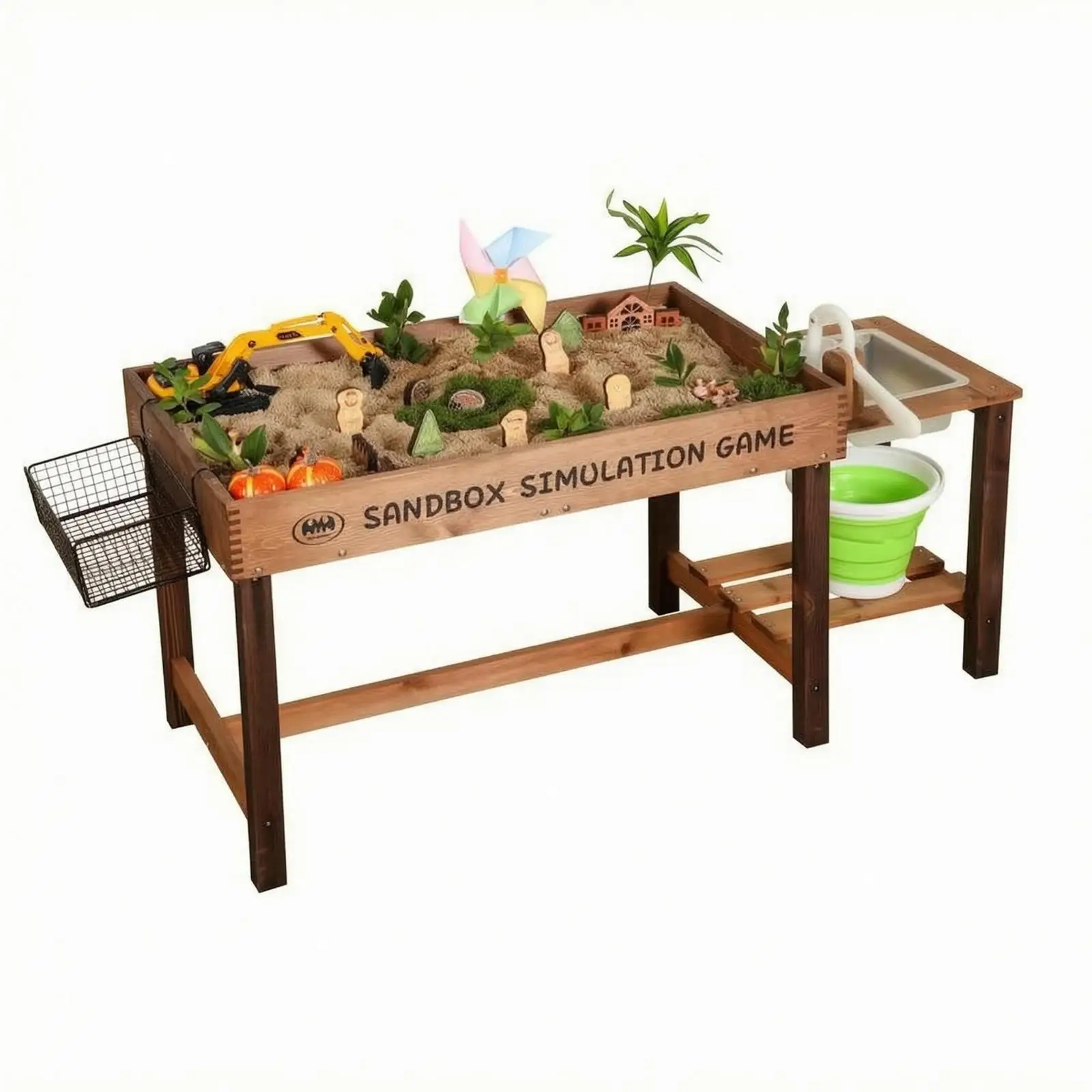 Sandbox Play Table Rectangular Wooden Sandbox Table Open-Top for Outdoor
