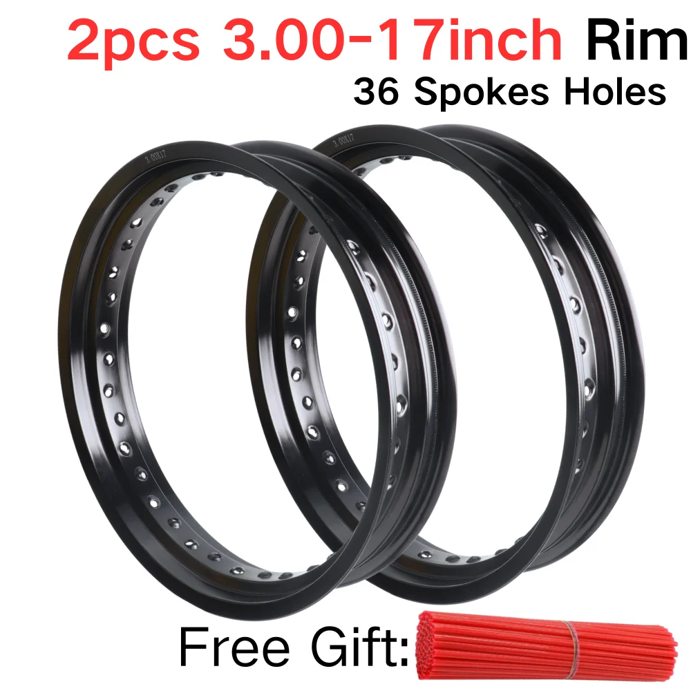 2pcs 3.0*17 Inch Rims 36 Spoke Holes Motorcycle Aluminum Alloy Wheels for 150cc~300cc Street Dirt Bike Tracker Scrambler Replac